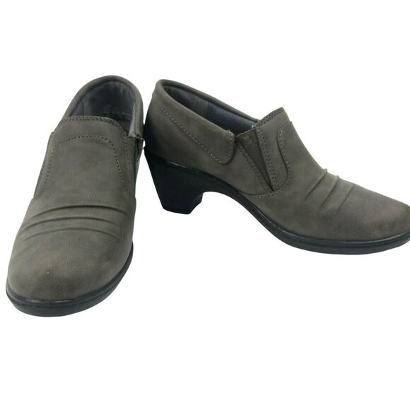 Fallcore Gray Faux Suede Ankle Booties Clog Shoe Size 6.5 Comfort Wave Sleek Mod - Picture 5 of 11